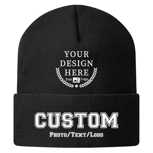 Bulk Custom Beanie Customized Beanies for Men Women Personalized Knitted Hats with Photo Text Custom Hats Black