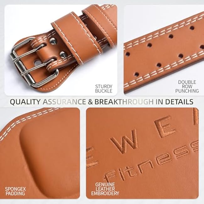 Genuine Leather Weight Lifting Belt, 4¡±& 6¡± Padded Lumbar Back Support, 10 Adjustable Holes, Gym Weight Belt Ideal for Deadlift, Powerlifting, Bodybuilding and Squat