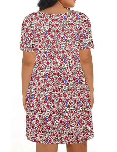 Image of Kancystore Women's Plus Size Summer Dresses Short Sleeve Casual T-Shirt Swing Dress with Pockets