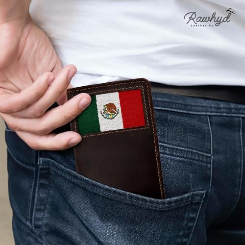 RAW HYD Mexican Wallet With Flag Design – Leather Wallets For Men w/Hand Stitched Detail – Large Capacity Travel Wallet– Vintage Wallets For Men.2