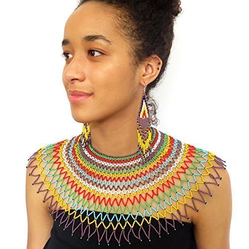 Traditional African Zulu wedding bib necklace beaded, oversized necklace, statement piece â€“ Multicolour with purple