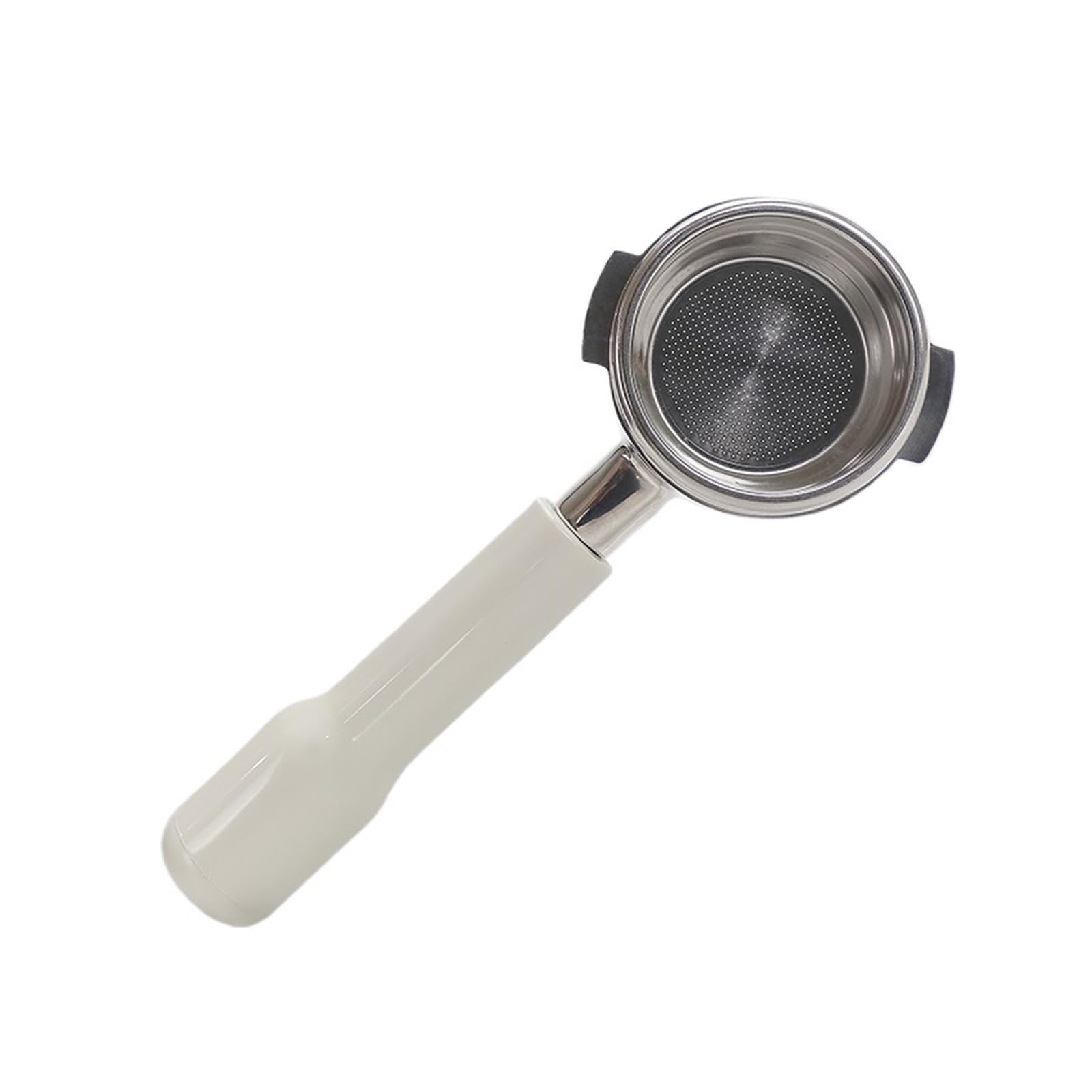 Portafiltro sin Fondo de Acero Inoxidable de 58 mm, portafiltro E61 con Mango Blanco, Compatible con Accesorios para máquinas de café Profesionales (58 mm).