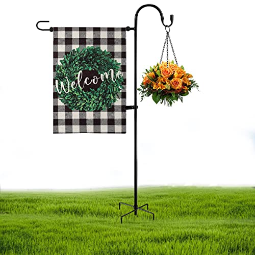 Damukoo Garden Flag Holder Stand and Shepherds Hooks 48 Inch Height with 1/2 Thick Metal Pole-Outdoor Lawn Yard Stake for Small 12x18 Solar Lights-Mini (1) Black (GFSH-X1)