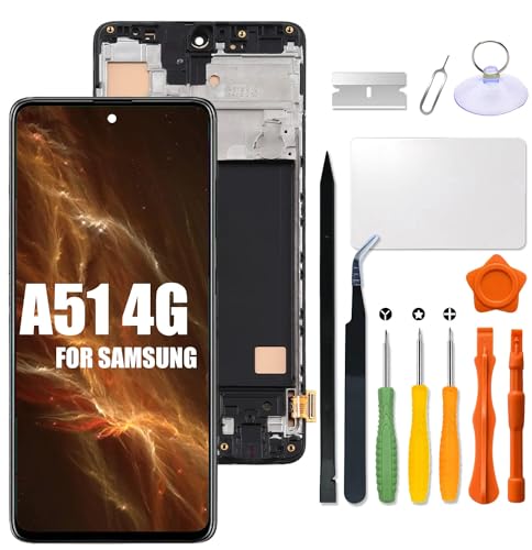 for Samsung Galaxy A51 4G 2019 Screen Replacement with Frame Digitizer Assembly for Samsung A515 LCD Display A515U A515F A515F/DSN A515F/N with Repair kit(Not A51 5G,Not Fingerprint Function)