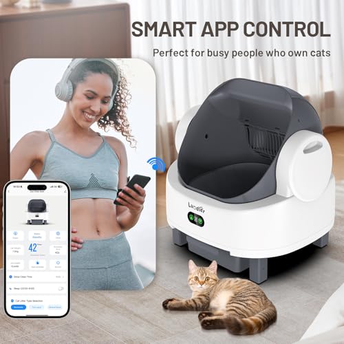 Automatic Litter Box, Open Top Large Self Cleaning Cat Litter Box for Multiple Cats, with APP Control/Multiple Safety Sensors/Trash Bag/Litter Mat, Cat Box Automatic Cleaning White - Image 6