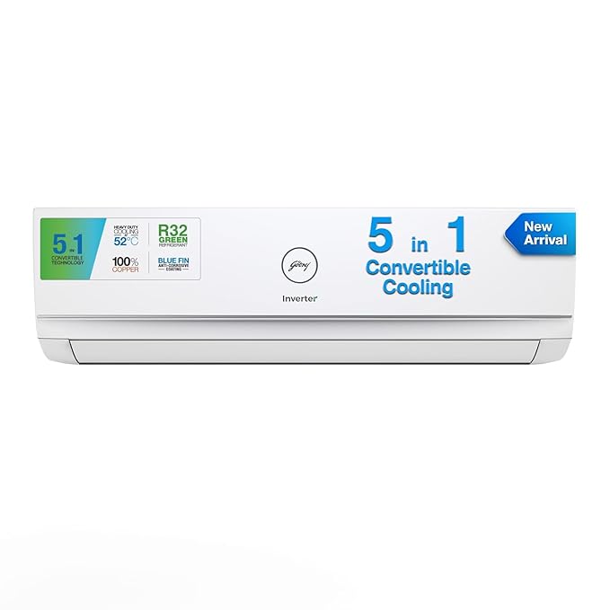 Godrej 1.5 Ton 3 Star, 5-in-1 Convertible Cooling, Inverter Split AC (Copper, Heavy-Duty Cooling at 52 Deg Celcius, 2023 Model, AC 1.5T EI 18TINV3R32 WWD, White) Godrej 1.5 Ton 3 Star, 5-in-1 Convertible Cooling, Inverter Split AC (Copper, Heavy-Duty Cooling at 52 Deg Celcius, 2023 Model, AC 1.5T EI 18TINV3R32 WWD, White)
