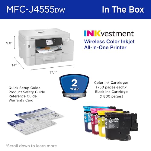 Brother INKvestment 4555 Wireless Color Inkjet All-in-One Printer with 2.7” Color Touchscreen and 2 Paper Trays | Includes Refresh Subscription Trial(1) (MFC-J4555DW) - image 7
