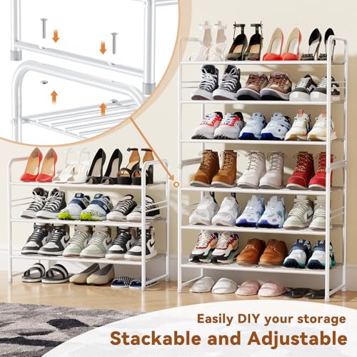 Image of Simple Shoe Rack, 3 Tier Heavy Duty Metal Shoe Shelf 27 Inch Wide, White