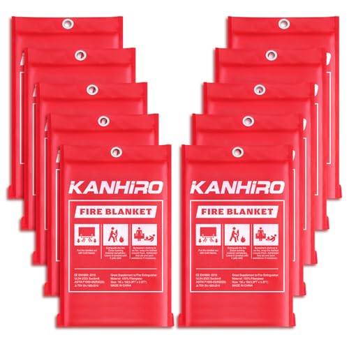 Image of kanhiro Emergency Fire Blanket for Home Kitchen Fiberglass Fire Suppression Blanket Great for School, Fireplace, Grill, Car, Office, Warehouse (10 Pack, 39 in X 39 in)