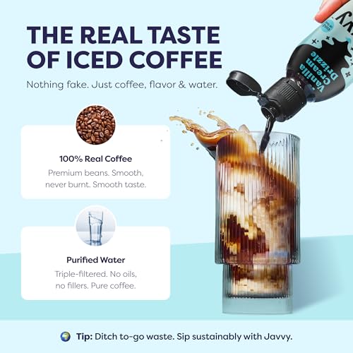 Image of Javvy Cold Brew Coffee Concentrate Instant Coffee, Vanilla Cream Drizzle | 100% Real Coffee, 0g Sugar, No Artificial Flavors, 60-80mg Caffeine per Serving, Gluten Free, Makes Hot or Iced Coffee