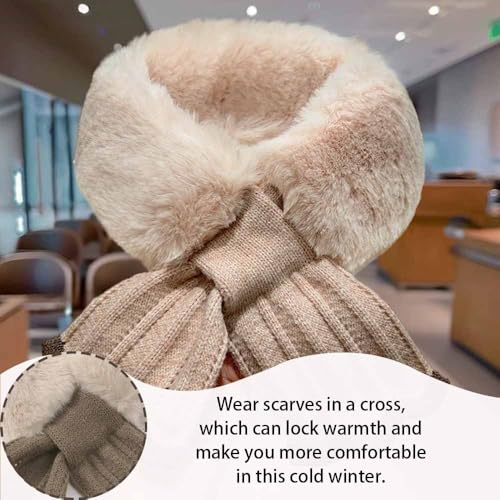 MIUPOO Women Winter Plush Scarf,Fur Scarf Neck Warmer,Womens Fur Collar Scarf,Furry Criss Cross Scarf,Black4