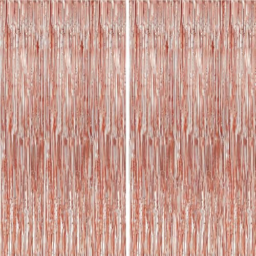 Image of Crosize 8 Pack 3.3 x 9.9 ft Rose Gold Foil Fringe Curtains Party Decorations, Rose Gold Tinsel Curtain Backdrop for Parties, Door Streamers, Glitter Streamer Backdrop for Birthday Decoration