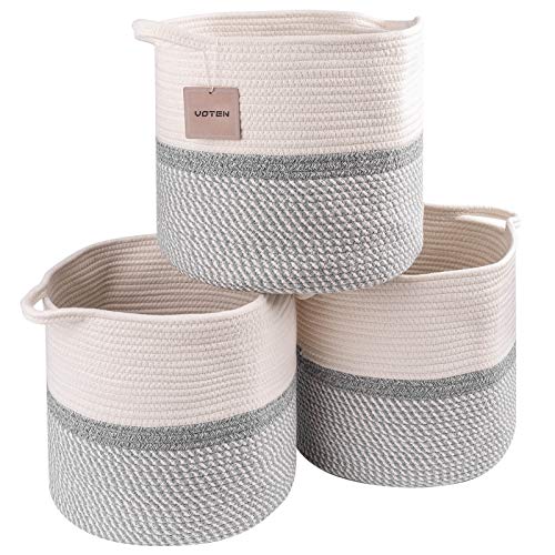 Image of voten Storage Cubes 13x13’’ for Cube Shelves Organzier,Cotton Rope Storage Bin,Cube Storage Bin 13x13’’ for Closet,Toys,Multipurpose Woven Storage Basket for Organizing,3Pack Round Mixed Gray