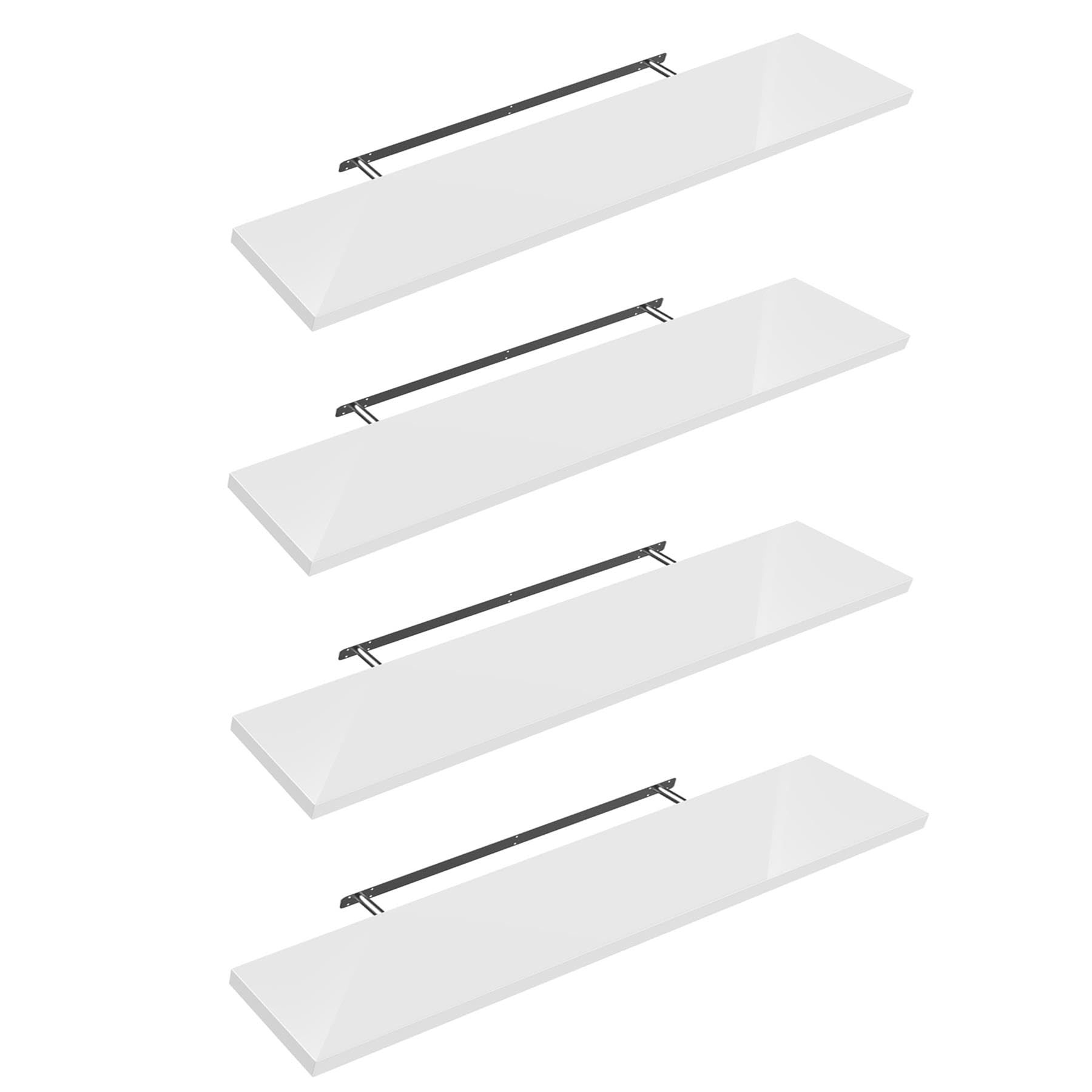 Shelfinity Set of 4 White Floating Shelves for Wall | 60cm High Gloss Modern Wall Shelves | For Bedroom Living Room Bathroom Kitchen Office | Floating Shelf Unit Ideal for Display & Storage