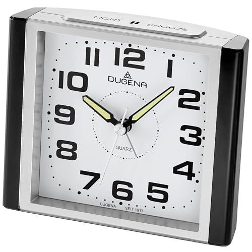 Dugena Quarzwecker 4460593, schleichende Sekunde, mit Weckzeiger, Weckwiederholung, LED-Zifferblattbeleuchtung, ansteigendes Wecksignal, Maße 12 x 10...