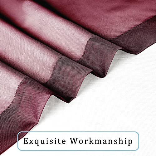 Image of OWENIE Sheer Curtains, 45 inch Long Light Filtering Tiers for Kitchen, Bedroom, 2 Panels, Cafe Curtains for Small Window, 42 inch W x 45 inch L, Burgundy