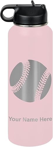 Vista 79 de LaserGram Botella de agua personalizada, pelota de béisbol, acero inoxidable de doble pared aislada al vacío con popote superior, regalo grabado