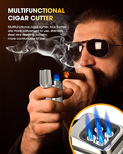 Fankai Cigar Lighter 4 Torch Jet Flame, Cigar Punch, Cigar Holder, Cigar Draw Enhancer, Refillable Torch Lighter, Multi-Functional Cigar Accessories, Windproof Lighters For Smoking With Gift Box #TOP5