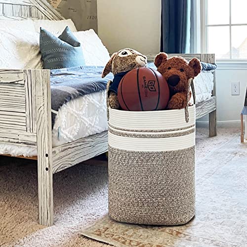 Goodpick Laundry Hamper Square Laundry Basket Tall Dirty Clothes Hampers For Laundry, Living Room, Nursery, Dorm Large Woven Storage Basket For Blankets, Toys, Towels, Yoga Mat Storage, 15"X20", Brown #TOP4