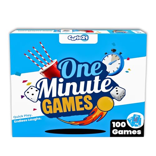 Image of One Minute Games - Fast-Paced Challenge Card Game | 100 Challenge Cards with Dice, Cups, Straws & Balls | Family Party Game for Groups & Teams | 1+ Players | Gift for Kids, Teens & Adults
