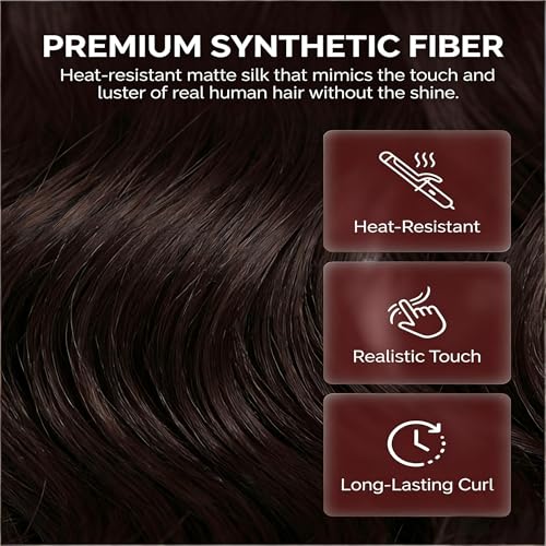 5 Clip in Hair Extensions Synthetic Thick Curly Wavy Hairpieces for Women 18 Inch Natural Looking 3/4 Full Head Clip on Hair Extensions Dark Brown — view 5