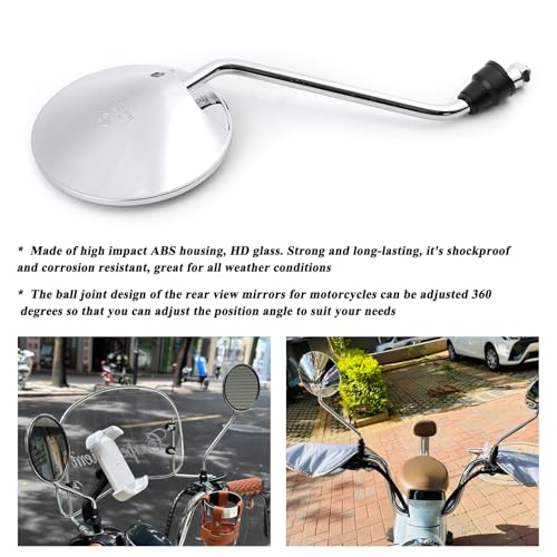Image of Mokuo Motorcycle Rearview Mirror in Aluminium Alloy Material with 8MM Bolt Fit for Most Motocycle Dirt Bike Scooter Moped, Silver Color