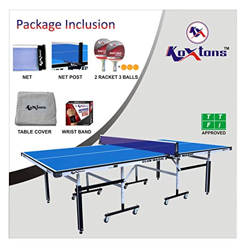 Image of Koxtons Premium Table Tennis Table-Club MAGIC-19mm (Free TT Cover+ 2 BAT + 3 Balls+Wrist Band), multicolour