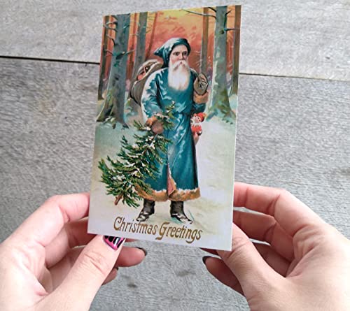 Image of PIXILUV SANTA CLAUS AND CHRISTMAS (Pack of 12) Notecards Small Greeting Cards # Jolly Old Saint Nicholas ~ Vintage Christmas Postcards Reprint