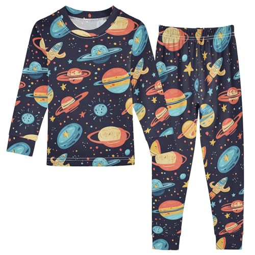 Pajama Sets Long Sleeve Space Themed Planets Pattern Soft Comfy Sleepwear 2 Piece PJS 3-8T
