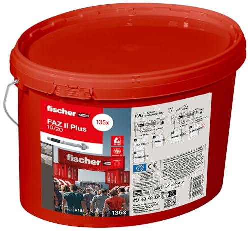 Image of Fischer 568858 FAZ II Plus 10 /20 gvz in Bucket, Duty high Capacity, Anchor Bolts for fixings Heavy Loads and Steel Structures, Seismic & ETA Approval dowels, Silver
