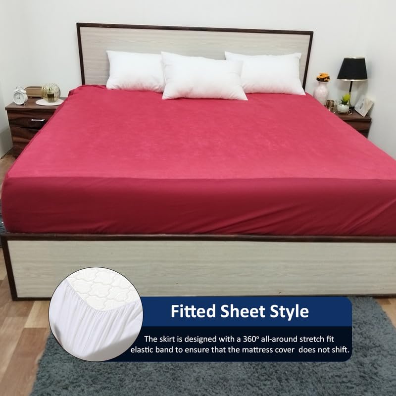 Image of Premium 100 Percent Waterproof Mattress Protector with Elastic Non-Woven | Hypoallergenic Mattress Cover Soft Elastic Bed Protector for Queen Size Bed 72x60 Inch Fit On 10 Inch 6X5 Feet, Maroon