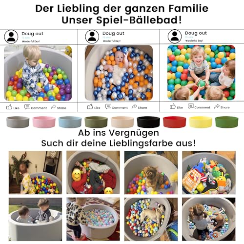 Zedachica Bällebad Baby 90Cmx30Cm Schaumstoff Rund Bällebad Kinder Baby ab 1 Jahr für Innen und Außenbereich Mädchen und Jungen, (Grau, Ohne Bälle)
