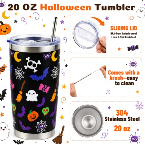 Image of Halloween Plush Gifts Set - Pumpkin Black Cat Plush Gifts for Teens | Removable Costume Stuffed Animal & Coffee Mug Gift Set for Kids, Adults, 20oz Stainless Steel Tumbler with Straw