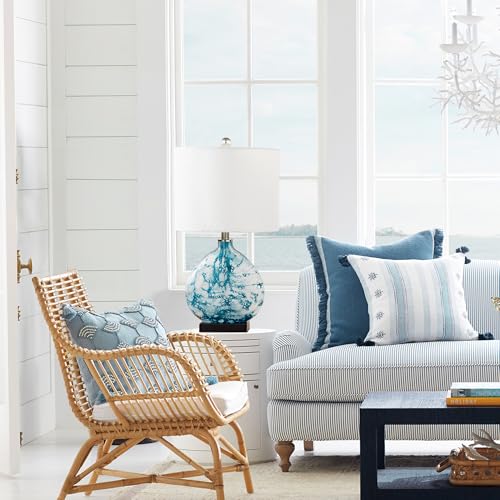 Maxax 24" Coastal Glass Table Lamp, 3-Way Dimmable Blue Glass Bedside Lamp with White Drum Shade for Living Room Bedroom Nightstand - Image 8