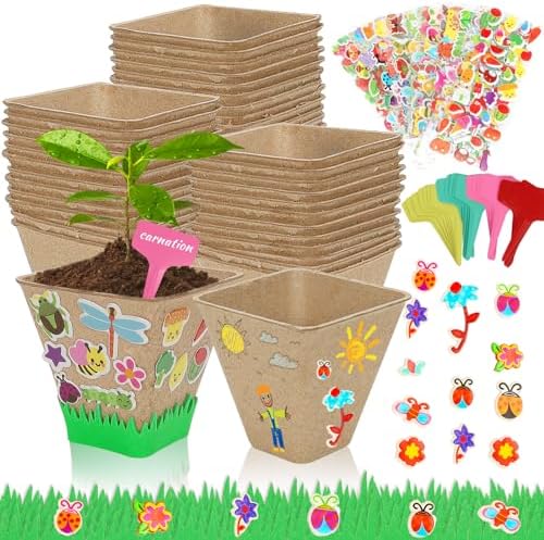 NNG 40 Set Garden Paper Pot Craft Kit, Square Paper Mache Plant Pots Set