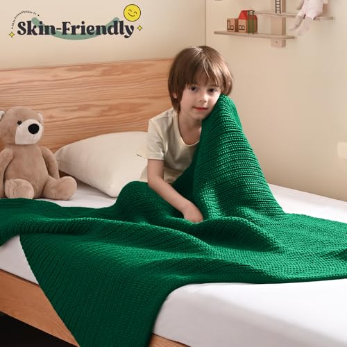 Guohaoi Knitted Weighted Blanket Kids (Green 40"x60" 7lbs) No Beads Cooling Heavy Blanket, Home Decor Breathable Chunky Knit Throw Blanket for All-Season Use