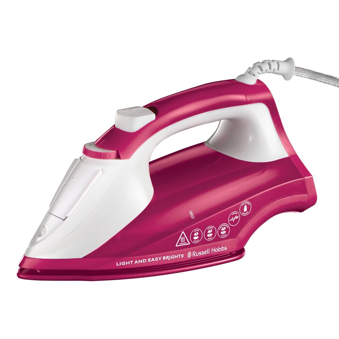 Light & Easy Brights Berry Steam Iron, Fabric Softening Infused Ceramic Soleplate. 2x smoother glide, 2x durability, 240ml Water Tank, 115g Steam Shot, 35g Continuous Steam, 2400W, 26480