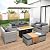 WAROOM Outdoor Patio Furniture Set Grey Wicker 7 Piece Couch Sets Conversation Chairs PE Rattan Sectional Sofa with 45" Fire Pit Table, Grey Cushion and Furniture Cover