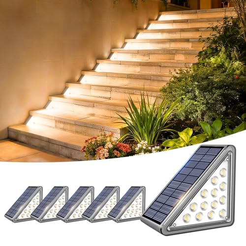 JEJOT Solar Step Lights Outdoor Waterproof IP65 Warm White Solar Stair Lights Outdoor Light Decor for Stair Deck Step Porch and Outside Patio 6 Pack