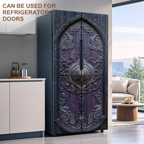 Image of Gothic Cathedral Purple Wood Iron Scroll Door Mural 30.31x78.74in