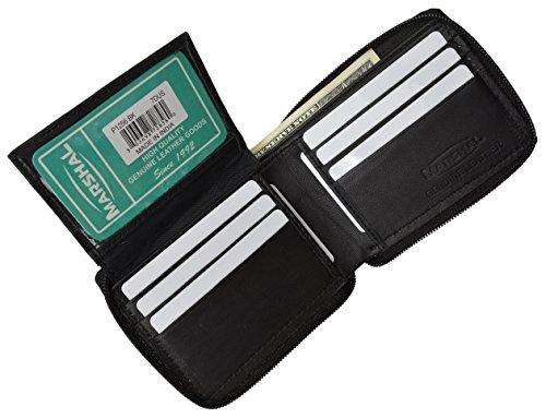 MARSHAL Mens Zip Around Bifold Wallet Safe Wallet Secure Zipper Genuine Leather3