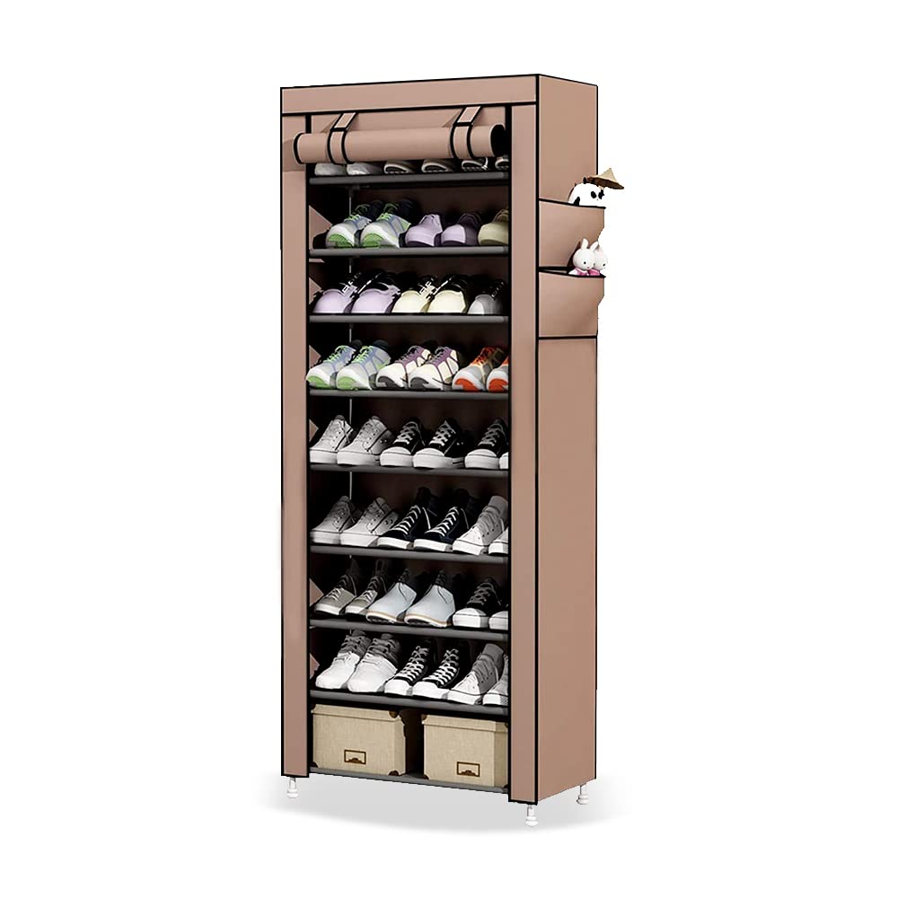 YAQOOT™ 10 Tiers Shoe Rack Storage Box for 27 Pairs, Foldable Shoe Rack, Foldable Shoes Organizer Cover, Shoe Cover Rack, Portable Shoe Storage Cabinet 158cm X 60cm X 30cm
