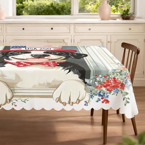 Nappe en tissu lavable pour table de salle à manger du 4 juillet 250 ans St. Bernard - Décoration de table pour maison, dîner, pique-nique, 152,4 x 203,2 cm