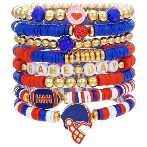 RINTOLER Game Day Bracelets for Women Football Bracelets Heishi Clay Beaded Stretch Friendship Bracelets for Women Stackable Sports Football Mom Accessories Outfits Jewelry Gifts Cover