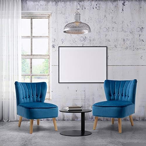 CASART Velvet Fabric Accent Leisure Chair, Modern Wing Back Chair with Solid Wood Legs, Upholstered Accent Lounge Chair for Bedroom, Living room & Office (Blue, 55 x 69 x 73 cm)
