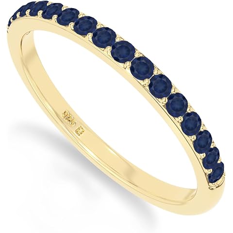 Natural Gemstone Half Eternity Band Rings for Women in Silver/18K Yellow/Rose Gold ...