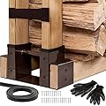 TIDYBOSS Outdoor Firewood Log Storage Rack | 2x4 Bracket kit | Adjustable to Any Length with Seal Strip, Gloves, Steel Plates and Screws (Dark Brown)
