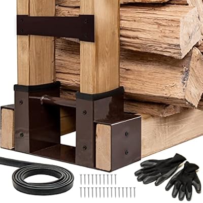 TIDYBOSS Outdoor Firewood Log Storage Rack | 2x4 Bracket kit | Adjustable to Any Length with Seal Strip, Gloves, Steel Plates and Screws (Dark Brown)