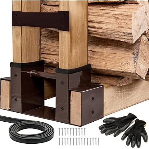 TIDYBOSS Outdoor Firewood Log Storage Rack | 2x4 Bracket kit | Adjustable to Any Length with Seal Strip, Gloves, Steel Plates and Screws (Dark Brown) Cover
