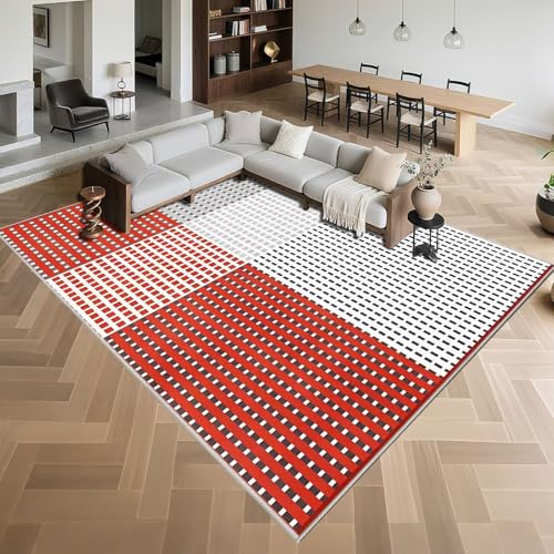 Kunsen Alfombra Oficina Suave 60x90cm,Geometría Minimalista Moderna,Fácil de Limpiar para Dormitorio,Terraza,Suelo Madera Rojo